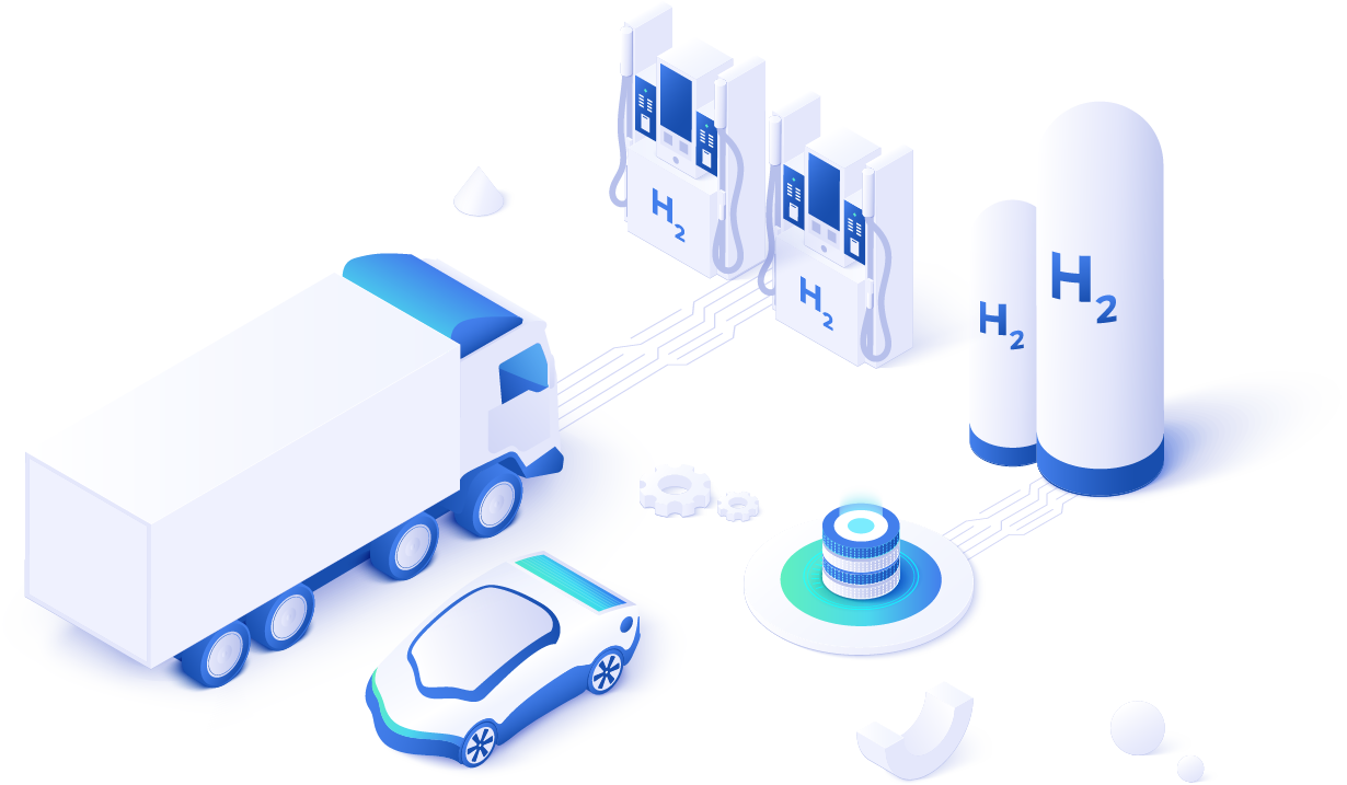 Illustration of vehicles being powered by Safe Hydrogen Fuel.